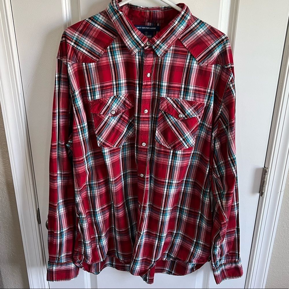Old Navy Slim Fit Plaid Western-Style Buttoned Long Sleeve Shirt, Size XXL